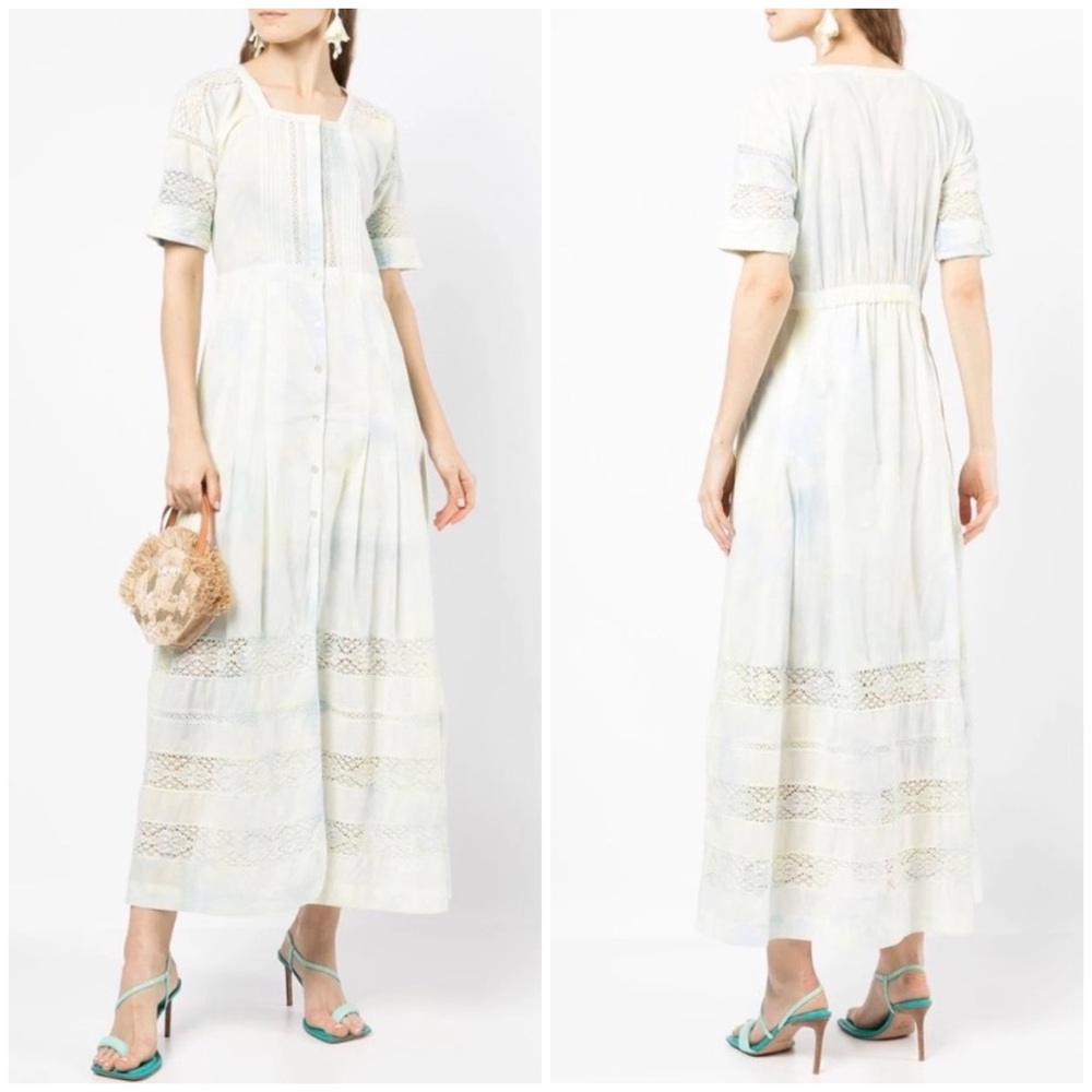 $325 LoveShackFancy Edie Lily Pond Hand Dye Crochet Lace Maxi Dress size XS